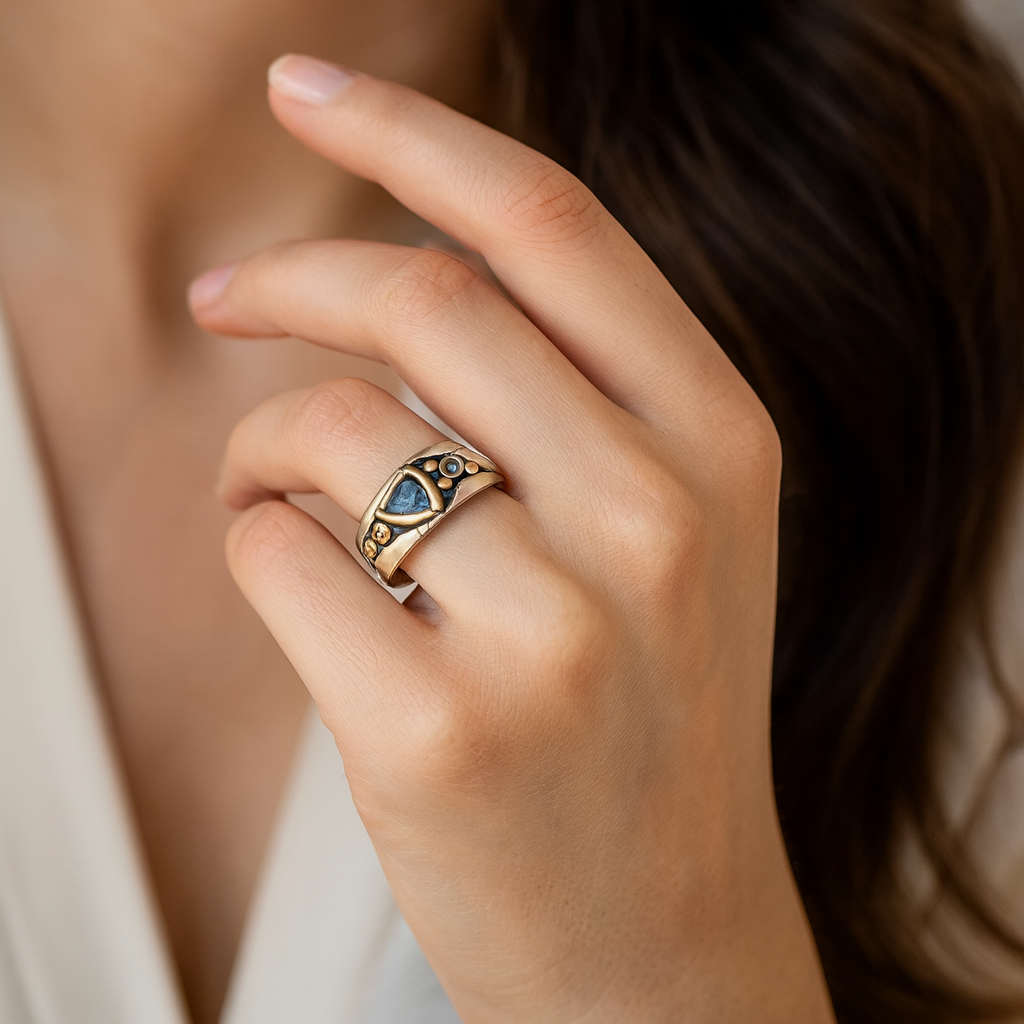 Leona - Vintage Δαχτυλίδι με Μπλε Κρύσταλλο